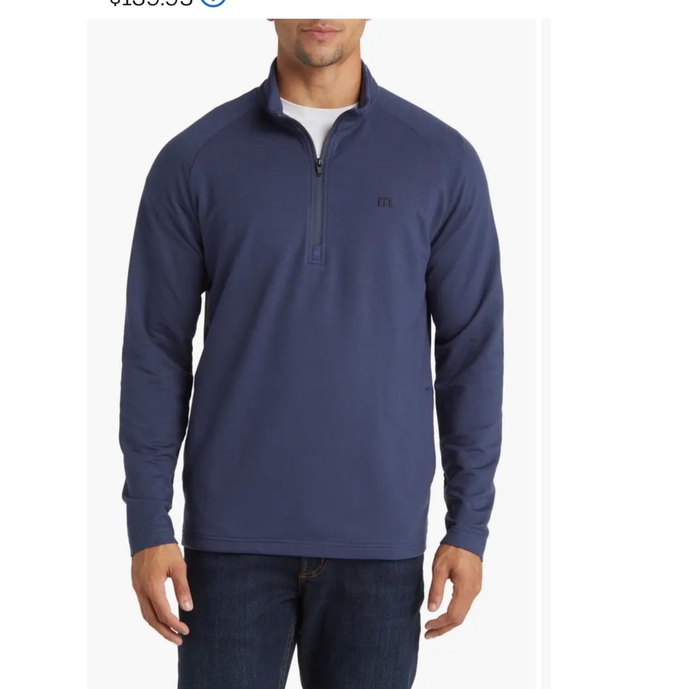 TravisMathew Mens Valiant Quarter Zip Pullover Navy Blue Golf Sweater Small